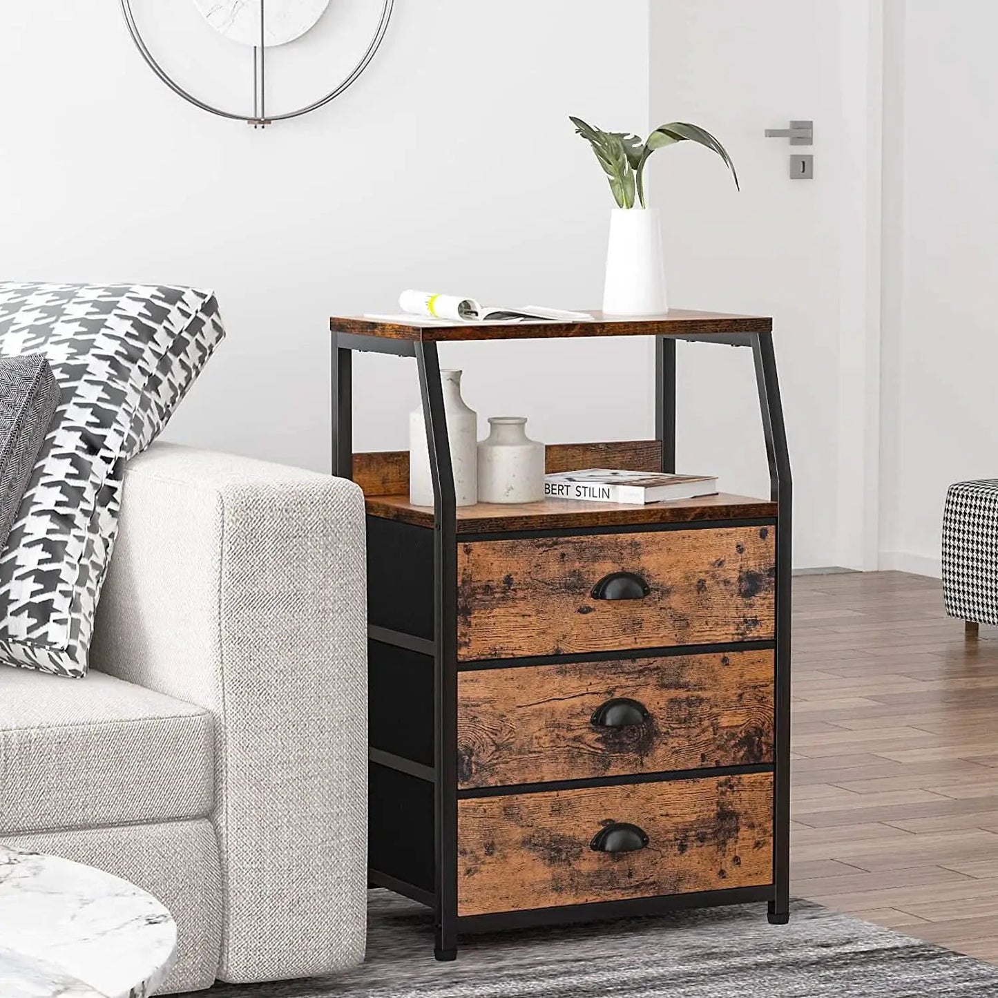 3-Drawer Nightstand With 2-Tier Shelf And Wood Top Bedroom from PriceLows™