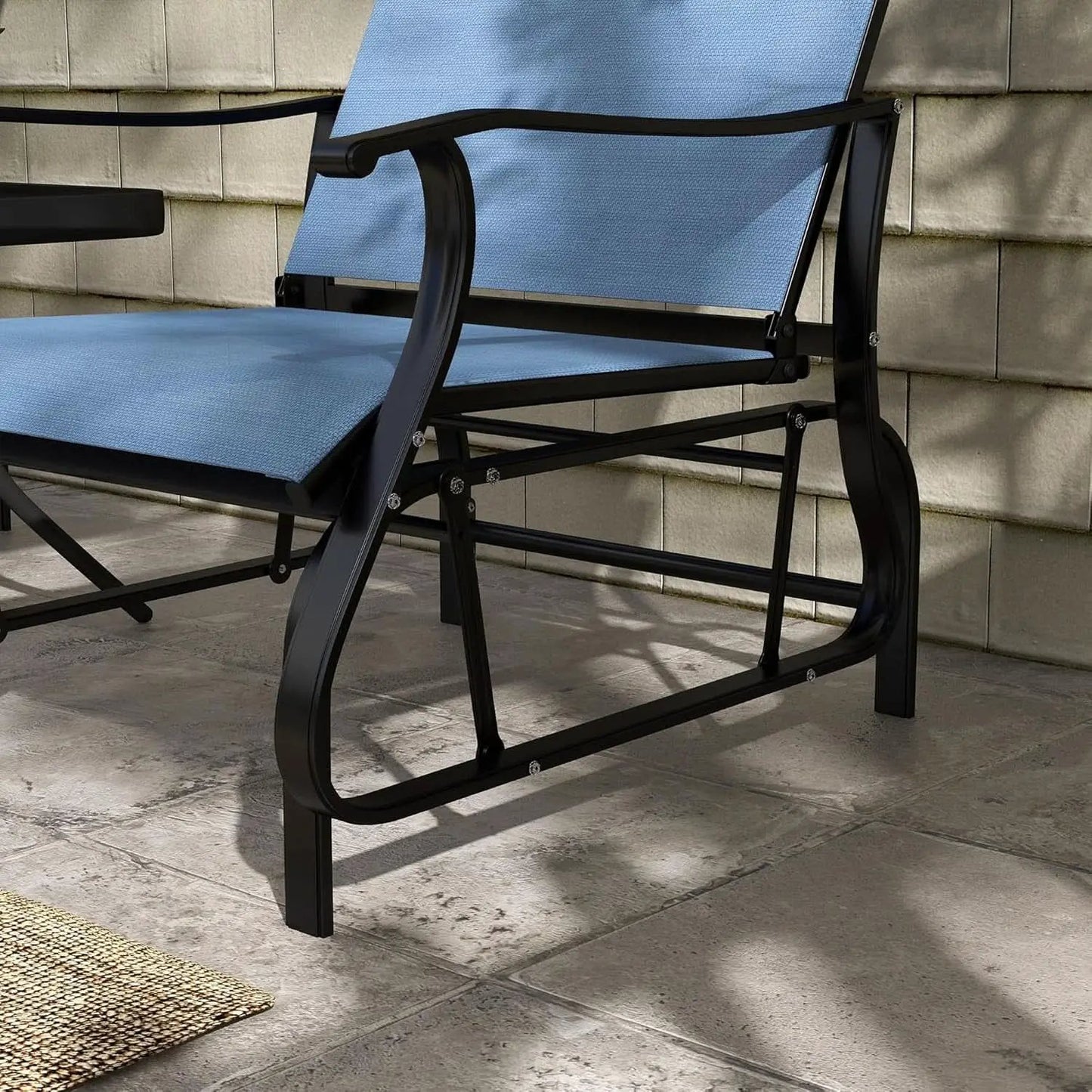 Light Blue Outdoor Glider Set With Steel Frame Glass Table from PriceLows™