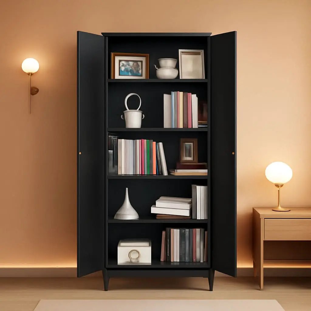 Black Metal Storage Cabinet With Locking Adjustable Shelves from PriceLows™