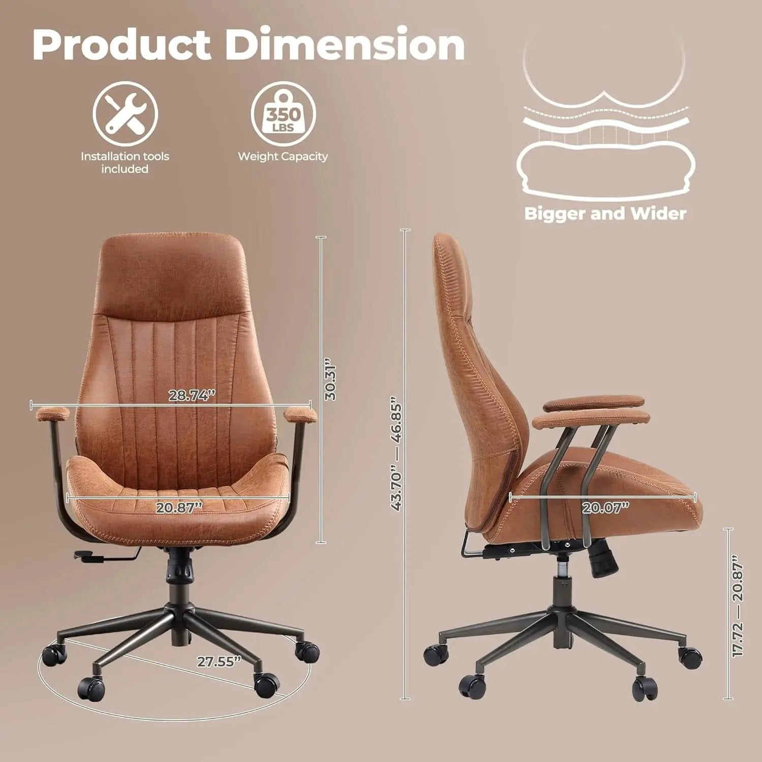 Ergonomic Mid Century Leather Office Chair With Lumbar from PriceLows™