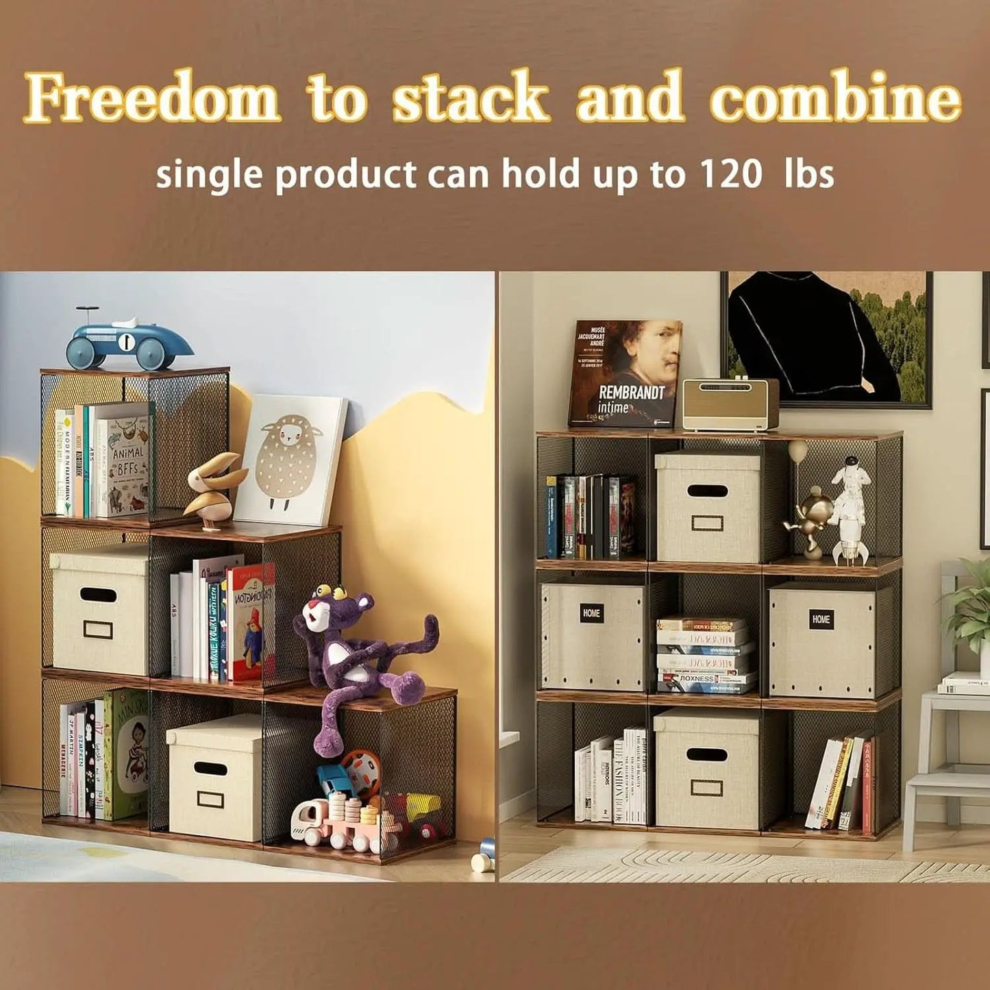 2 Cube Stackable Book Shelves Organizer Black Brown Wood For Kids Rooms And Living Spaces from PriceLows™