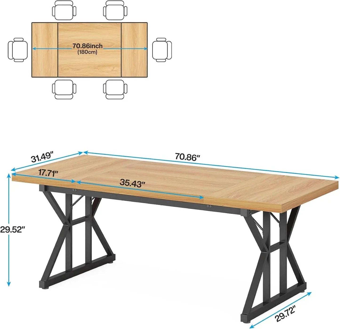 Farmhouse Dining Table 70.8 Inch Wood With Metal Legs from PriceLows™