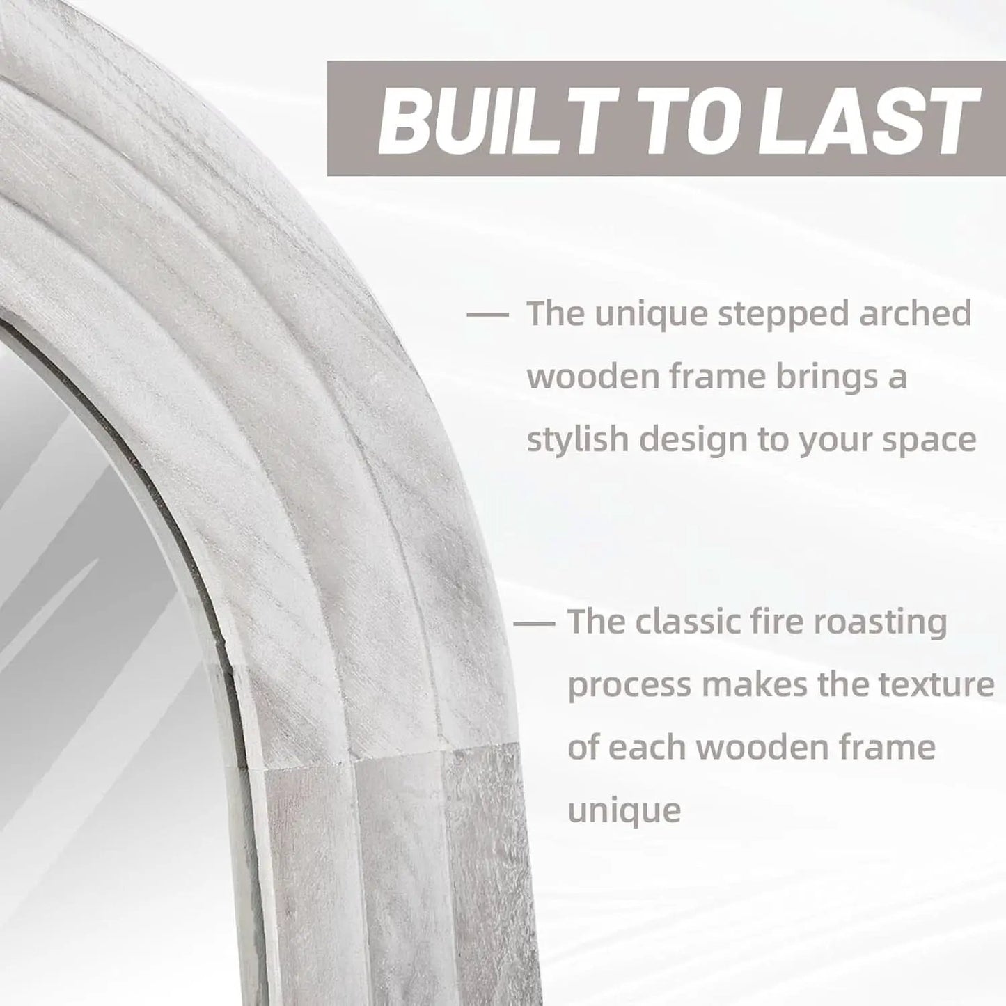 Arched Full Length Mirror With Solid Wood Frame 71x32 Rustic White from PriceLows™