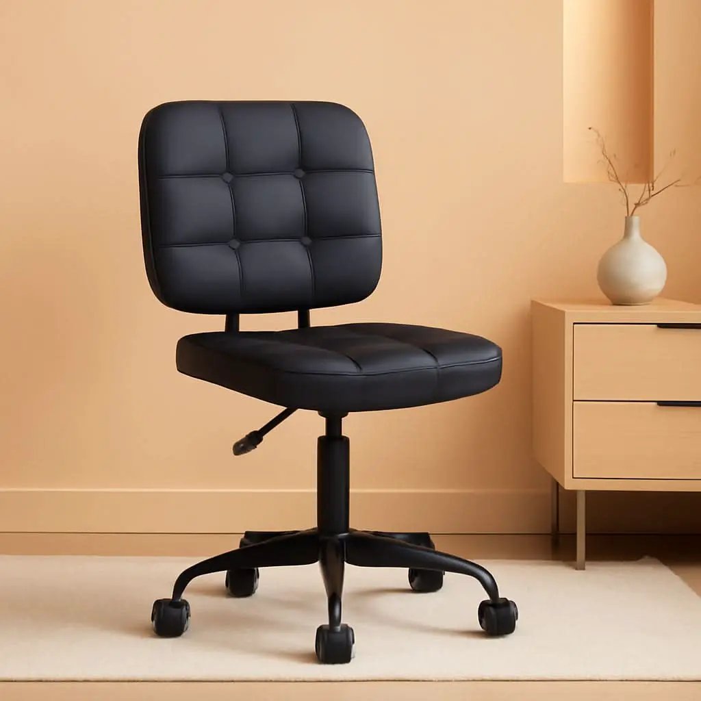 Armless Rolling Desk Chair Black Height Adjustable from PriceLows™