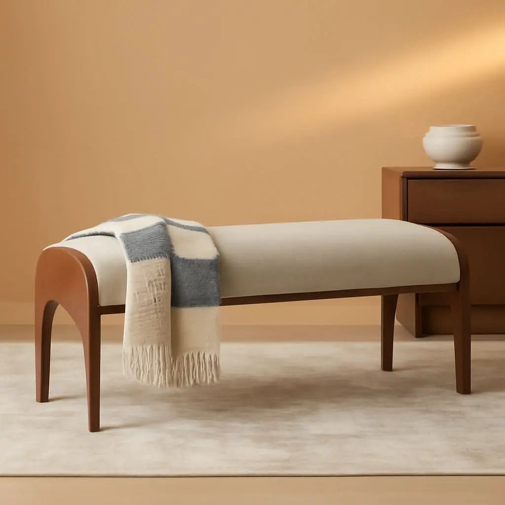 51-Inch Wide Ottoman Bench Beige Sherpa Upholstery from PriceLows™