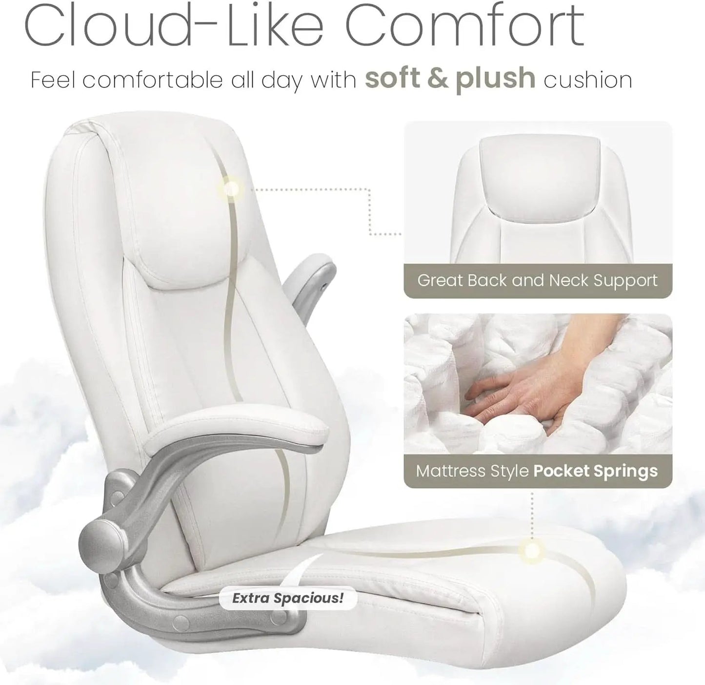 White Ergonomic Office Chair With Lumbar Support Adjustable from PriceLows™