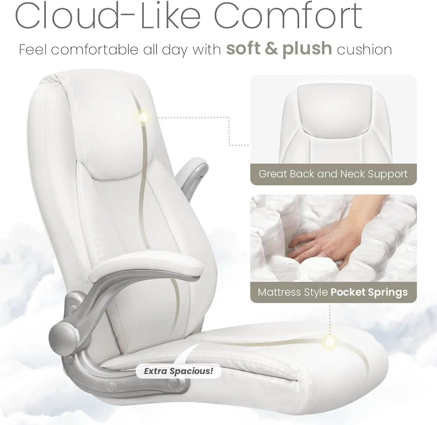 White Ergonomic Office Chair With Lumbar Support Adjustable from PriceLows™