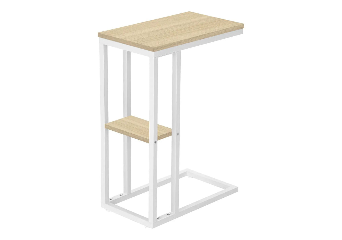 Marble Look C-Shaped Accent Table | Durable Metal Frame | Rectangular Tabletop | Portable Design