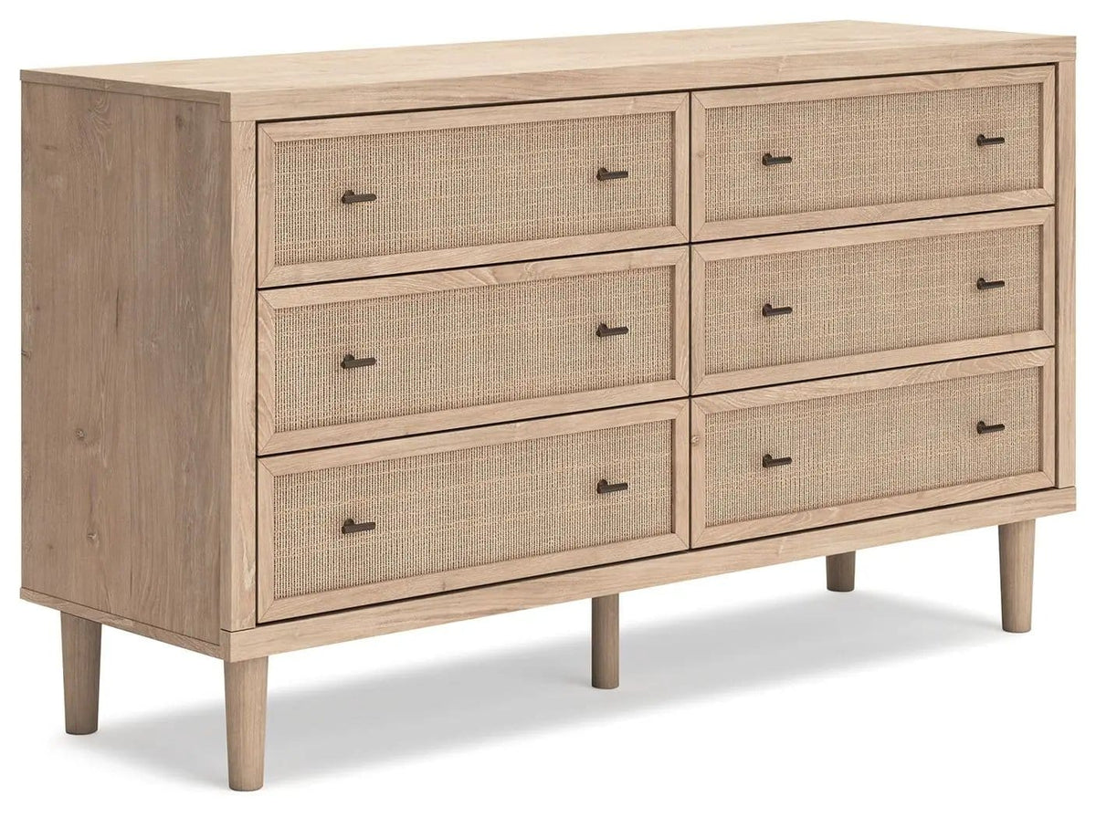 Cielden Six Drawer Dresser | 62.01 x 19.65 x 35.67 in | Engineered Wood & Linen | Two-Tone