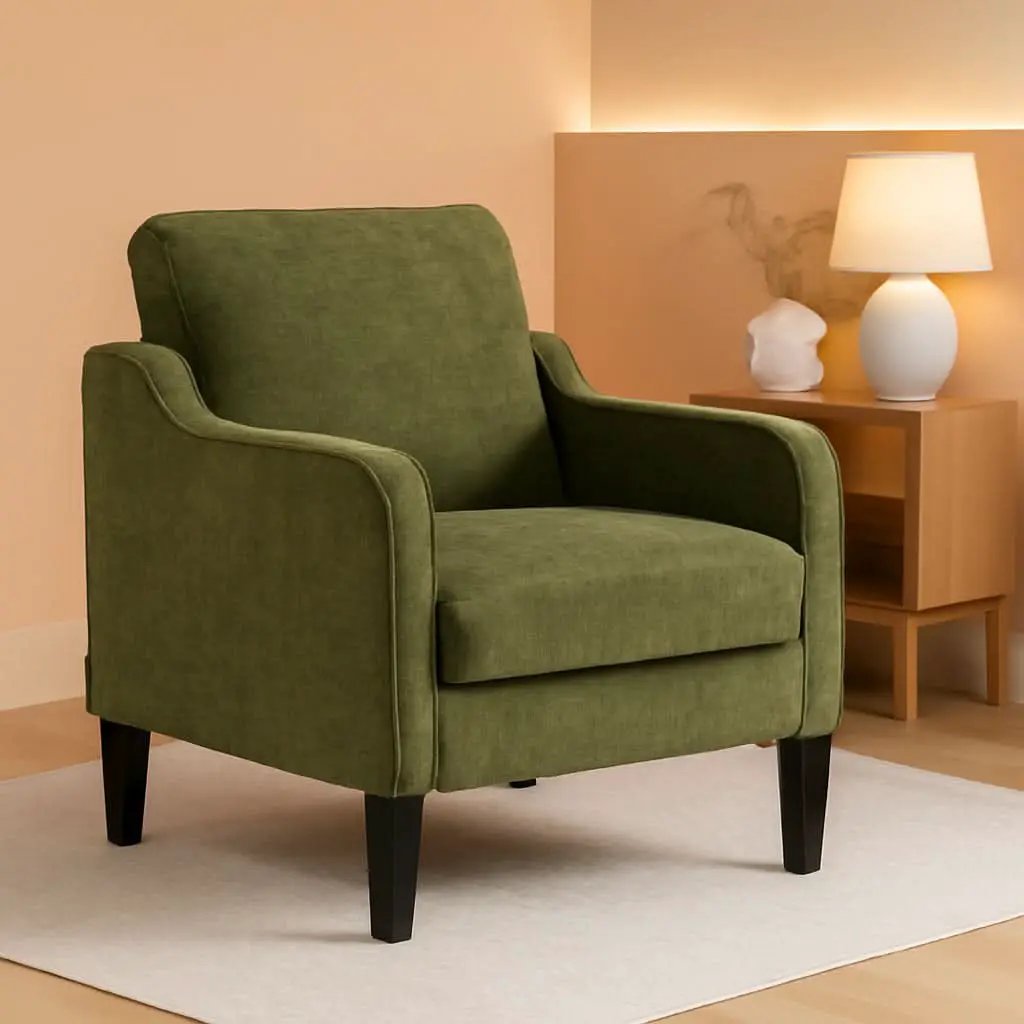 Olive Green Upholstered Accent Chair Midcentury Comfort from PriceLows™