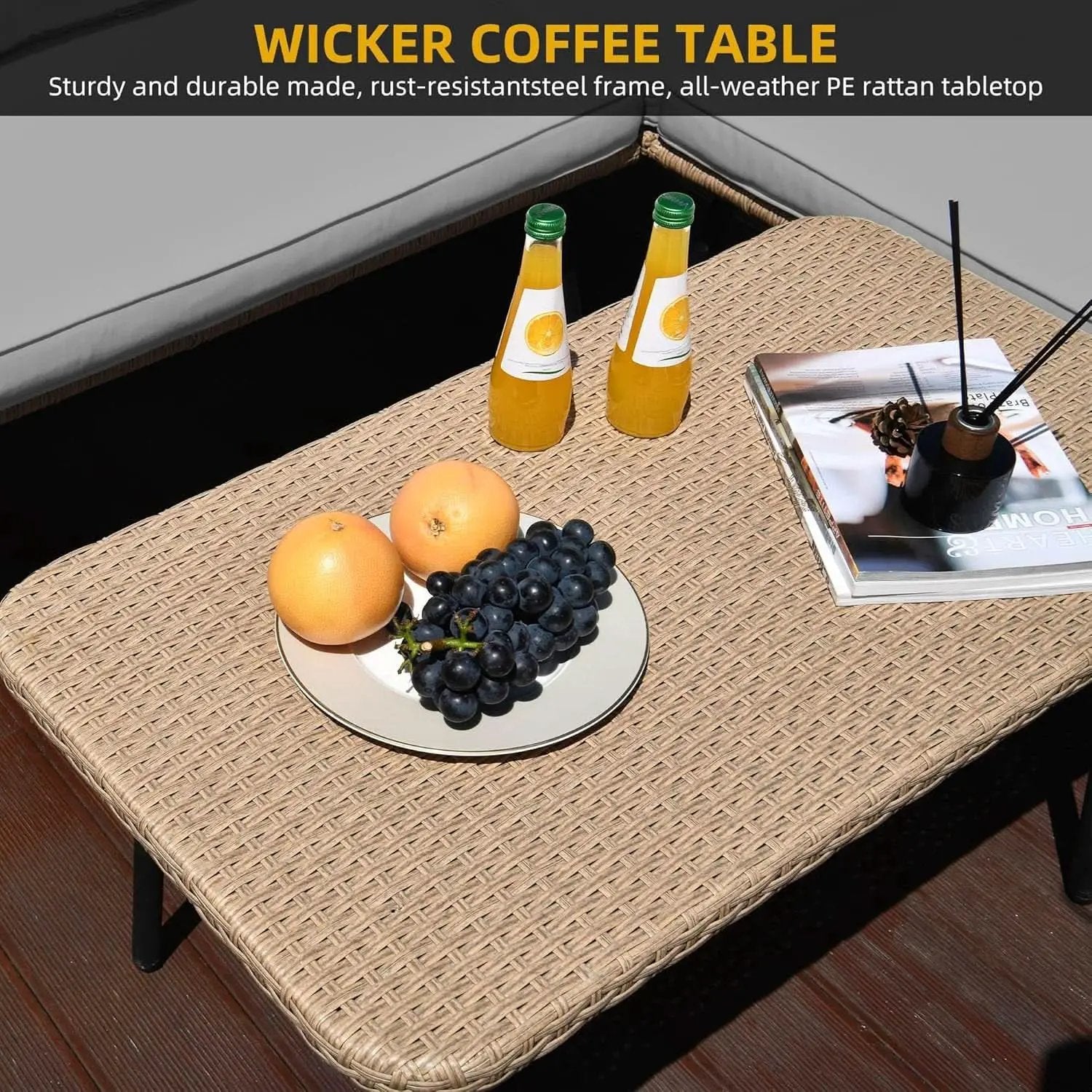 Patio Furniture Set 4 Piece Wicker Outdoor Grey Sectional from PriceLows™