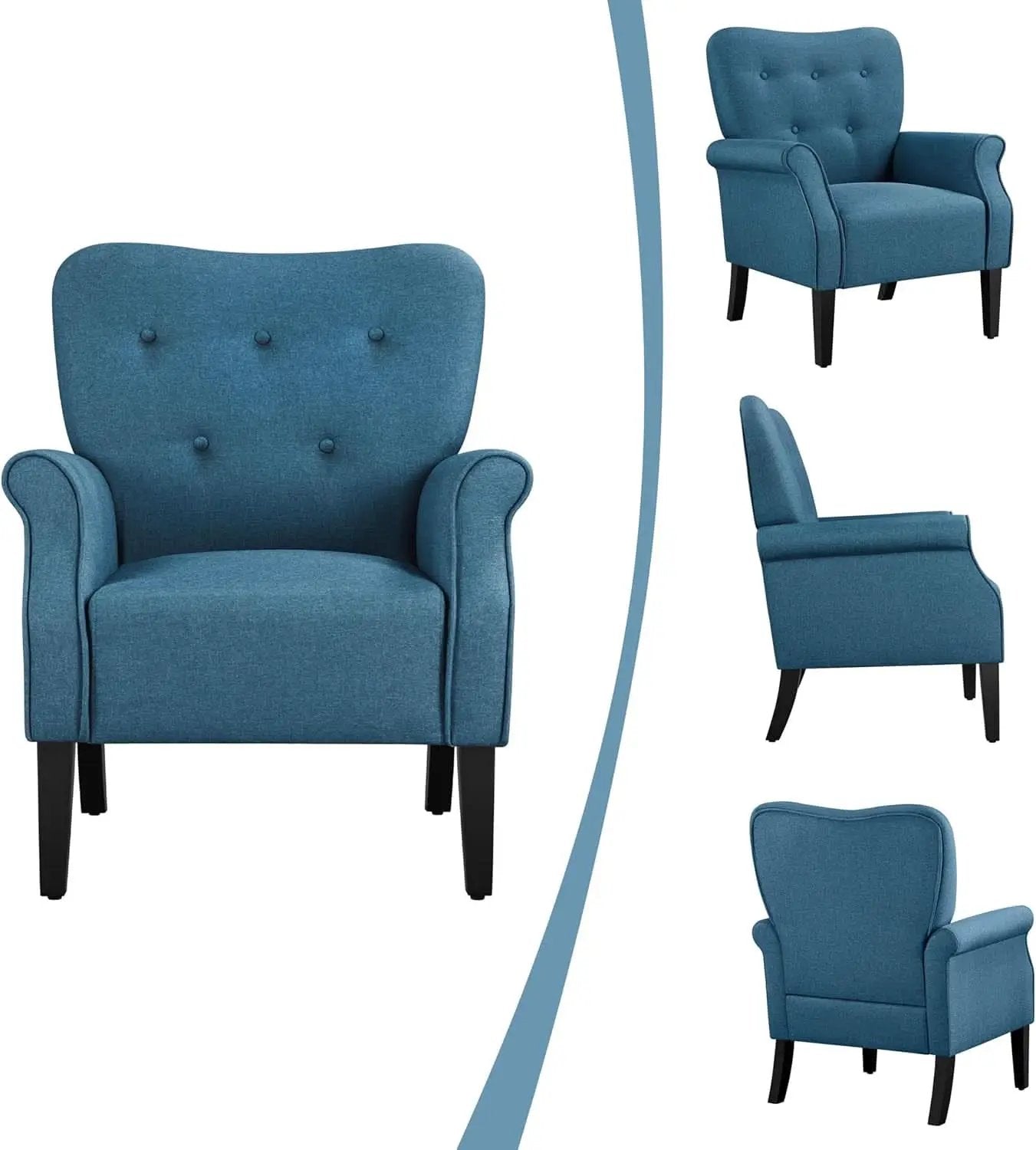 Navy Blue Compact Midcentury Armchair Tufted Backrest from PriceLows™