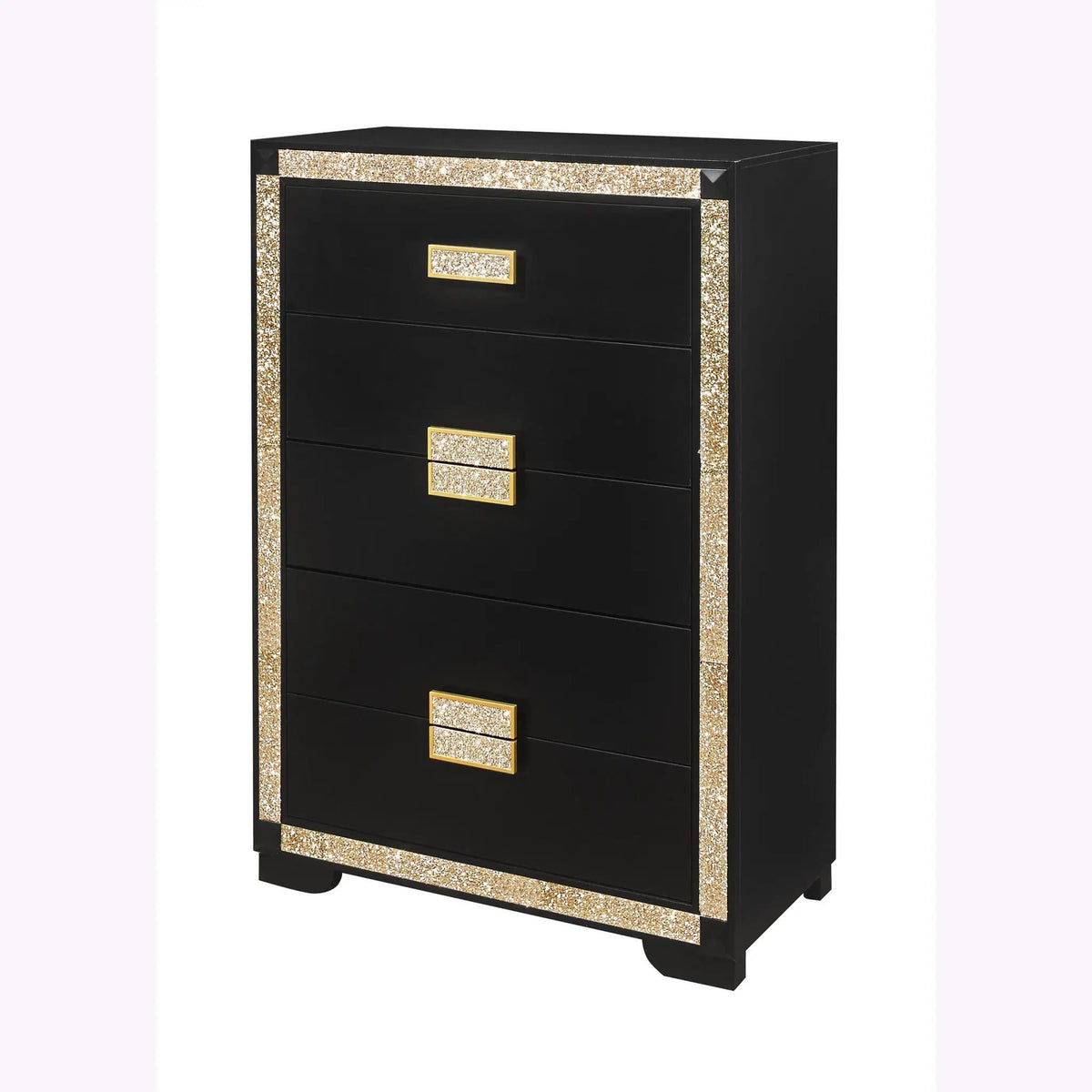 Lively Chest With Glitter Detail And Thick Bar Handle Hardware | 34.1 x 16.5 x 48.35 in | Wood | Black