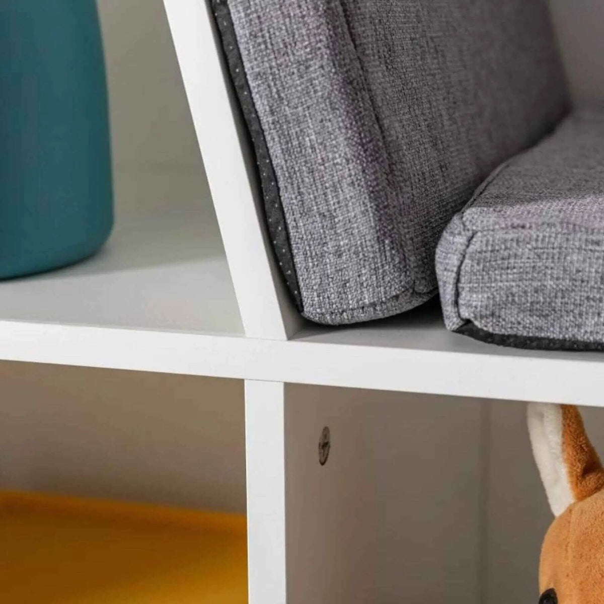 Kids Bookcase | 6 Cubby Storage | Cushioned Bench Seat | White