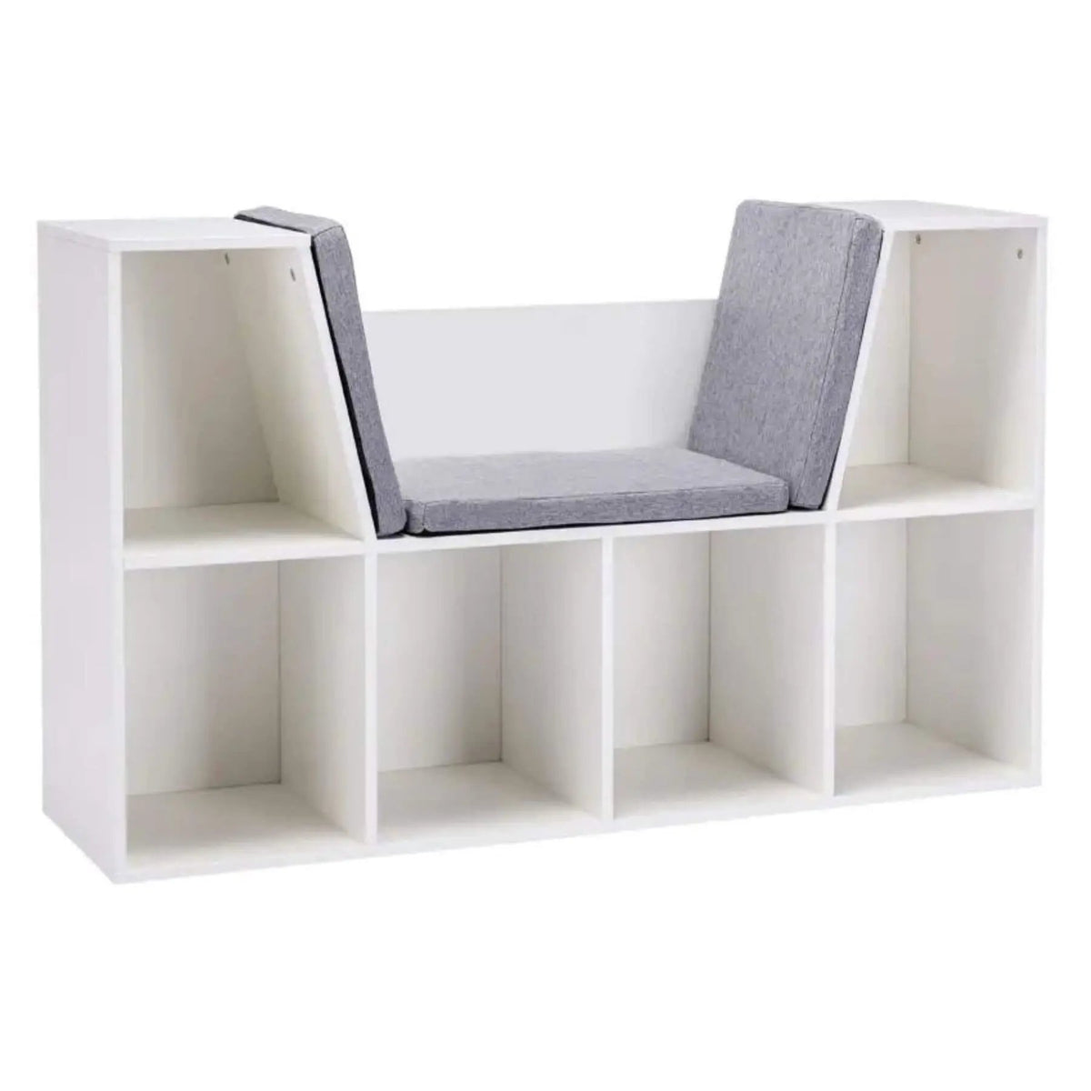 Kids Bookcase | 6 Cubby Storage | Cushioned Bench Seat | White
