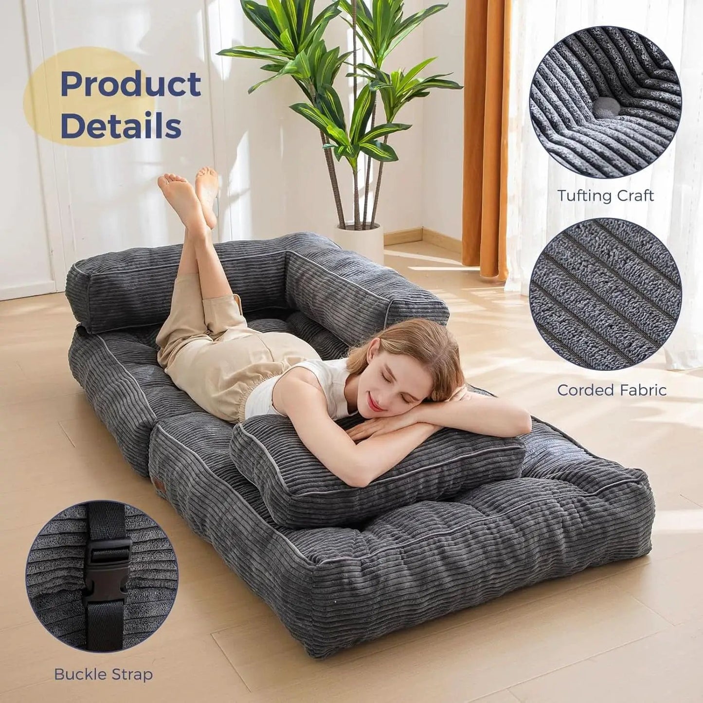L Shaped Folding Sofa Bed Grey Convertible Sleeper Sofa from PriceLows™