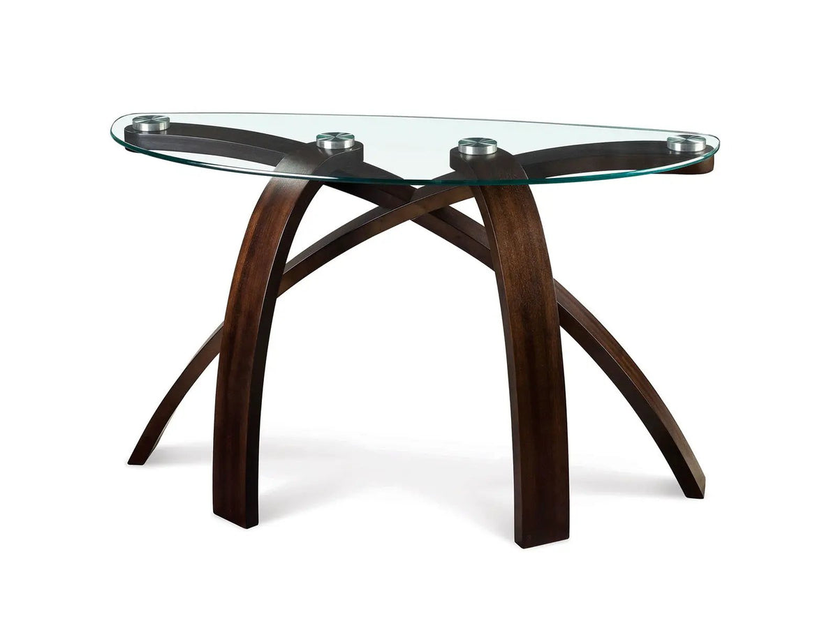Allure End Table | Criss-Crossed Arched Base | Shaped Glass Top | Contemporary Urban Style