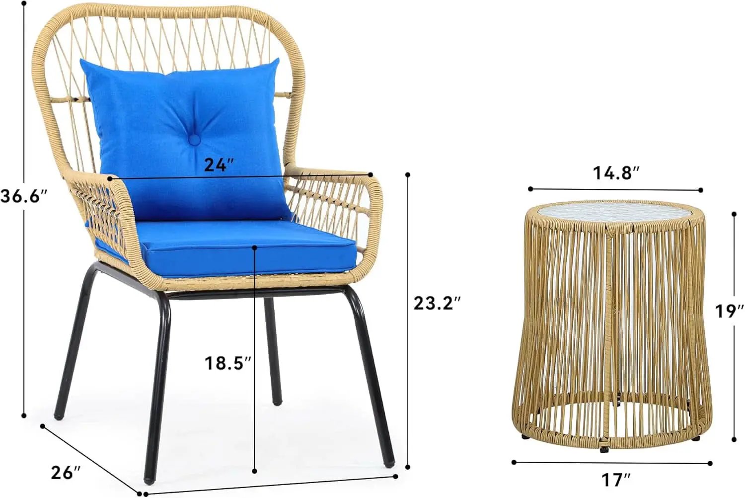 Outdoor Wicker Patio Bistro Set 3 Piece With Glass Table from PriceLows™
