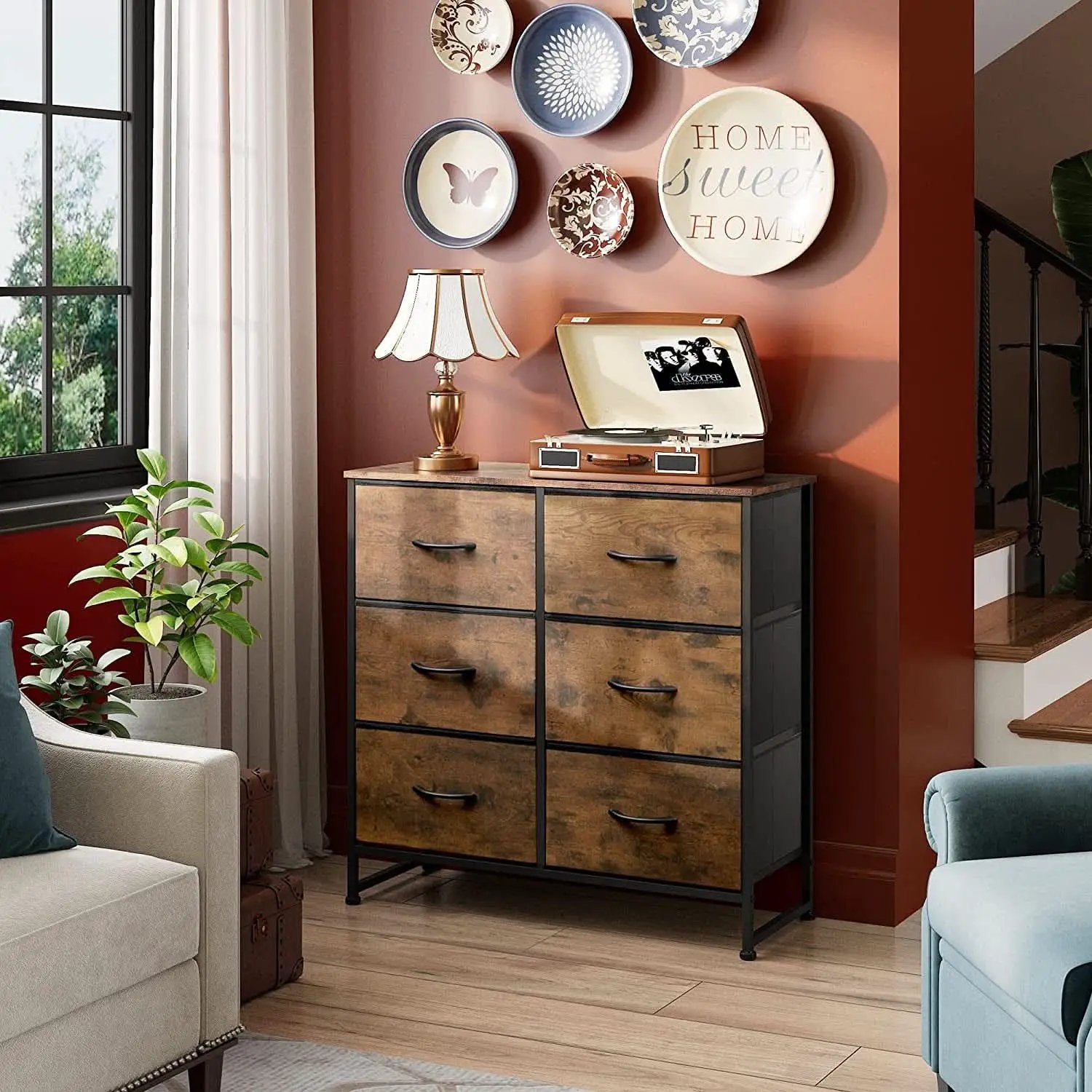 6 Drawer Dresser Rustic Brown For Bedroom Storage Solutions from PriceLows™