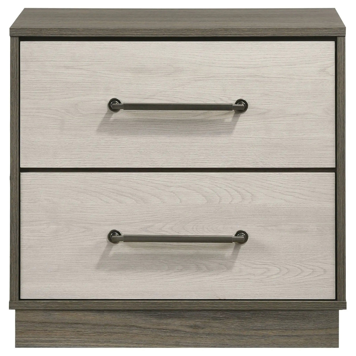 Fenwick 2-drawer Nightstand Bedside Table Grey | 23.5 x 15.75 x 23 in | Metal & Veneer | Oak