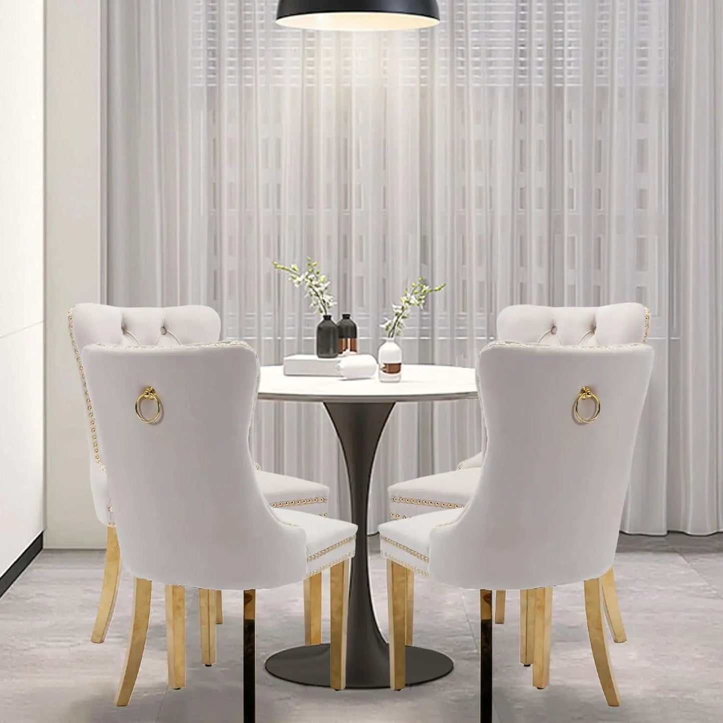 Velvet Dining Chairs Set Of 4 With Gold Plated Legs from PriceLows™