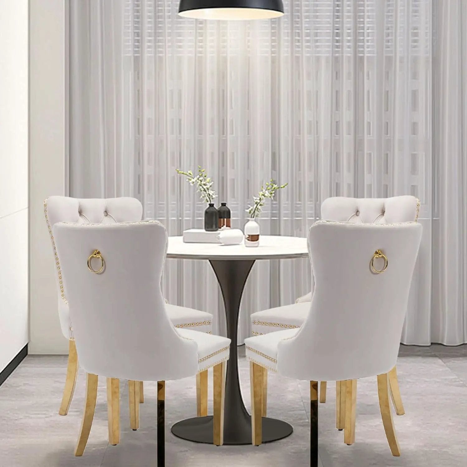 Velvet Dining Chairs Set Of 4 With Gold Plated Legs from PriceLows™