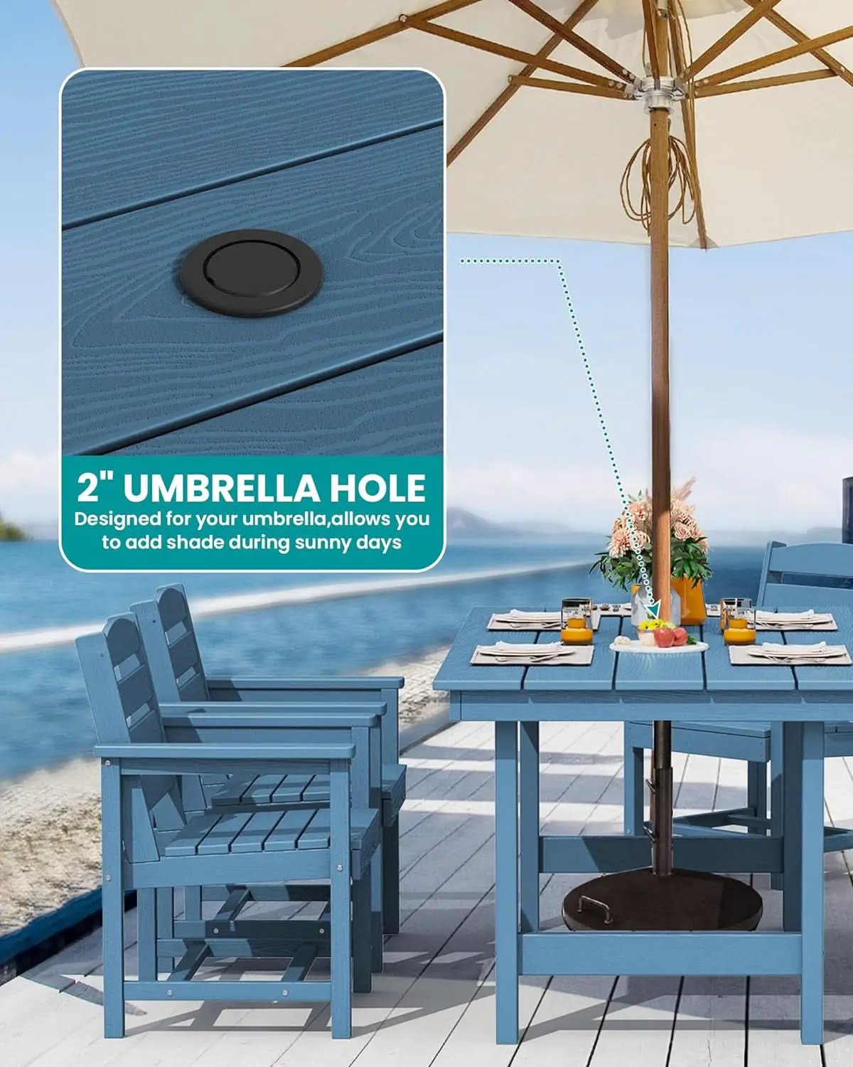 7 Piece Patio Dining Set Outdoor HDPE Table Blue Chairs from PriceLows™