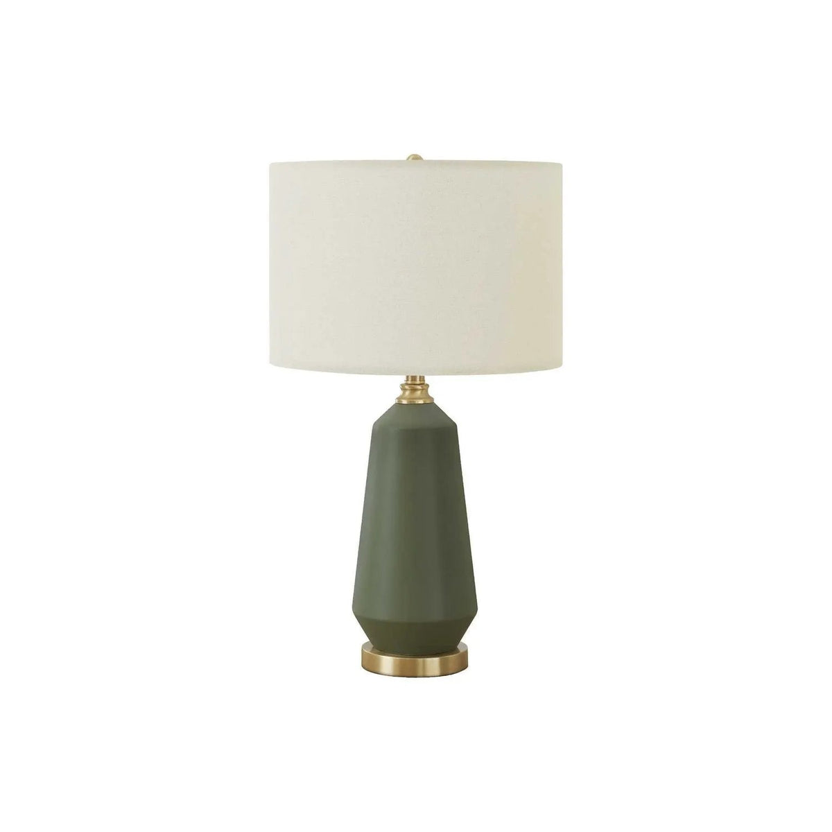 Green Ceramic Table Lamp | Ivory Linen Drum Shade | 26 Inch Height | Gold Accents