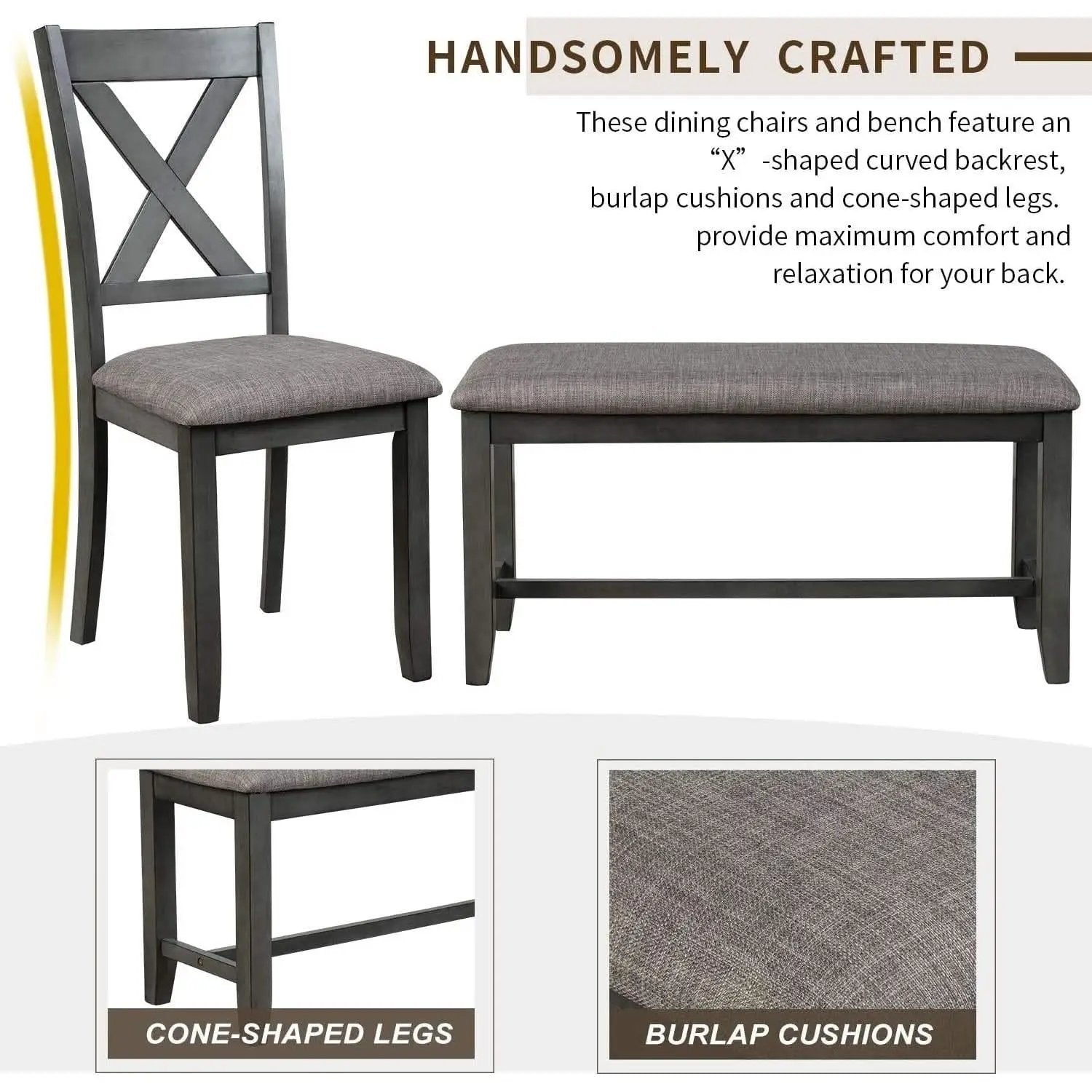 Elegant Grey Rectangular Dining Table Set For Six People from PriceLows™