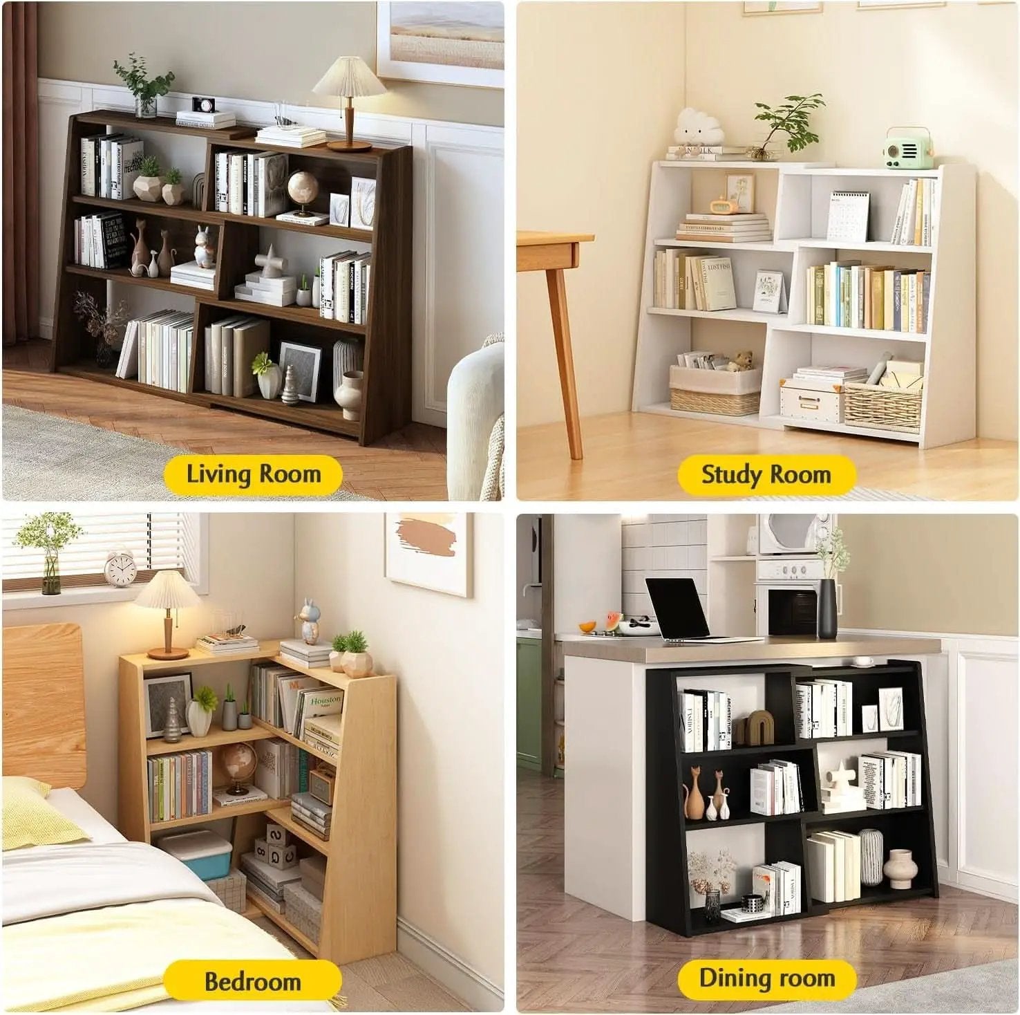 Extendable Walnut Three Tier Bookcase With Open Cubbies from PriceLows™