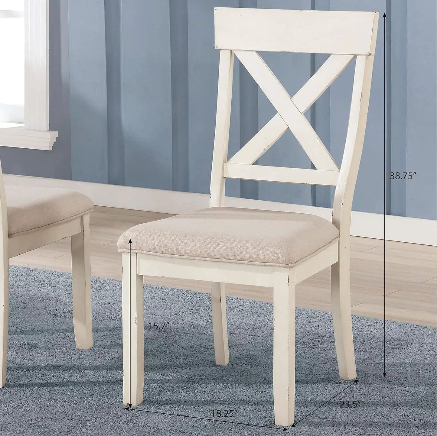 Prato Wood Cross Back Dining Chairs Antique White Tan from PriceLows™