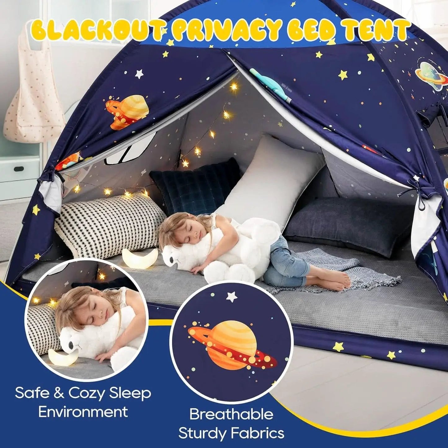 Twin Bed Tent Canopy Blue Black out Privacy Indoor Play house For Kids from PriceLows™