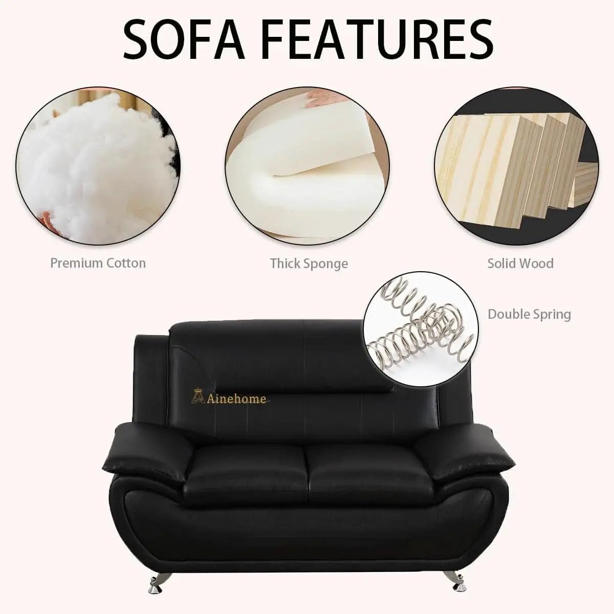 Black 5 Seat Faux Leather Sectional Sofa Set For Living Room from PriceLows™