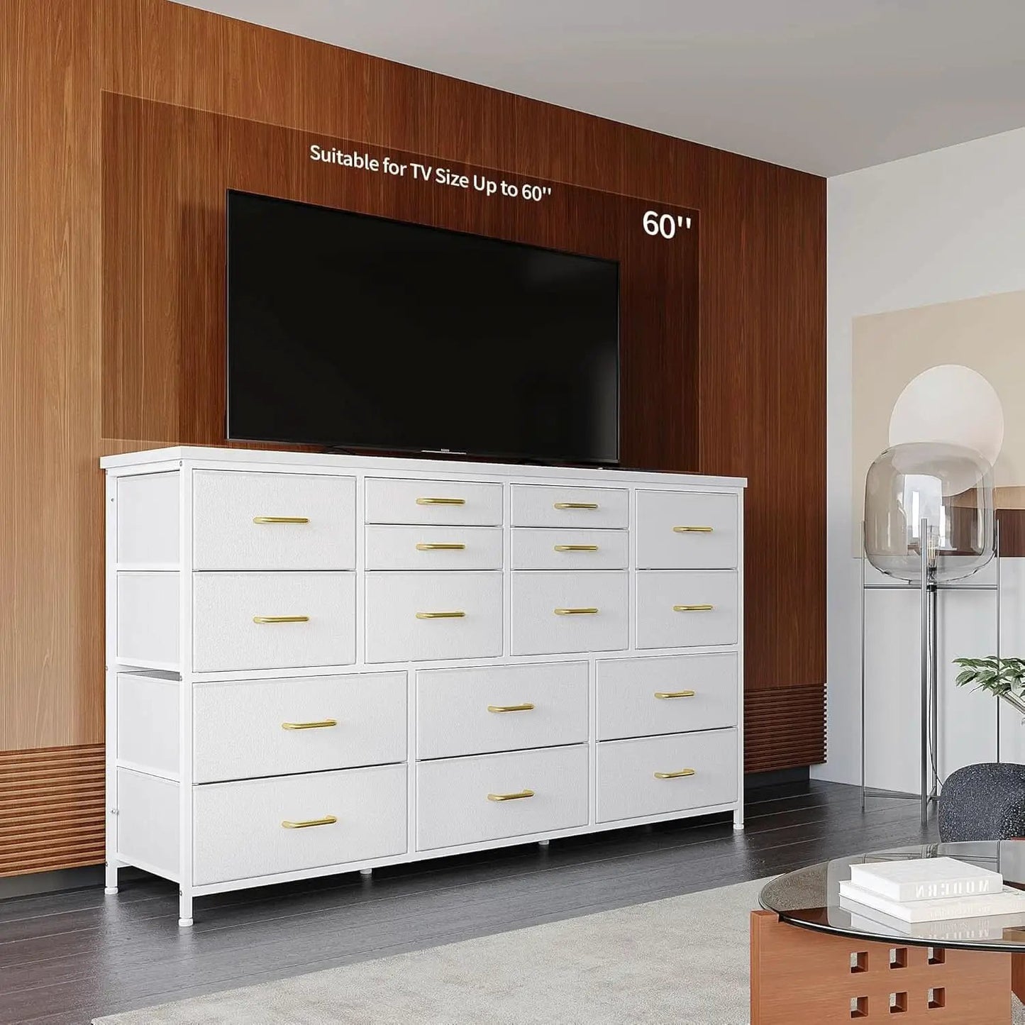White Dresser TV Stand With Power Outlet And USB 51In Wide from PriceLows™