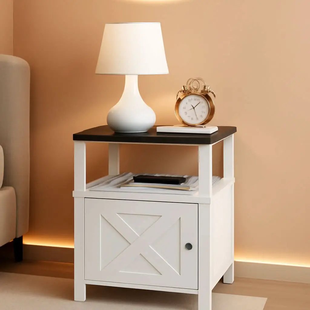 White Farmhouse Bedside Nightstand With USB Type C Ports from PriceLows™