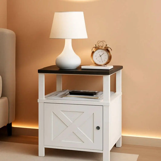 White Farmhouse Bedside Nightstand With USB Type C Ports from PriceLows™