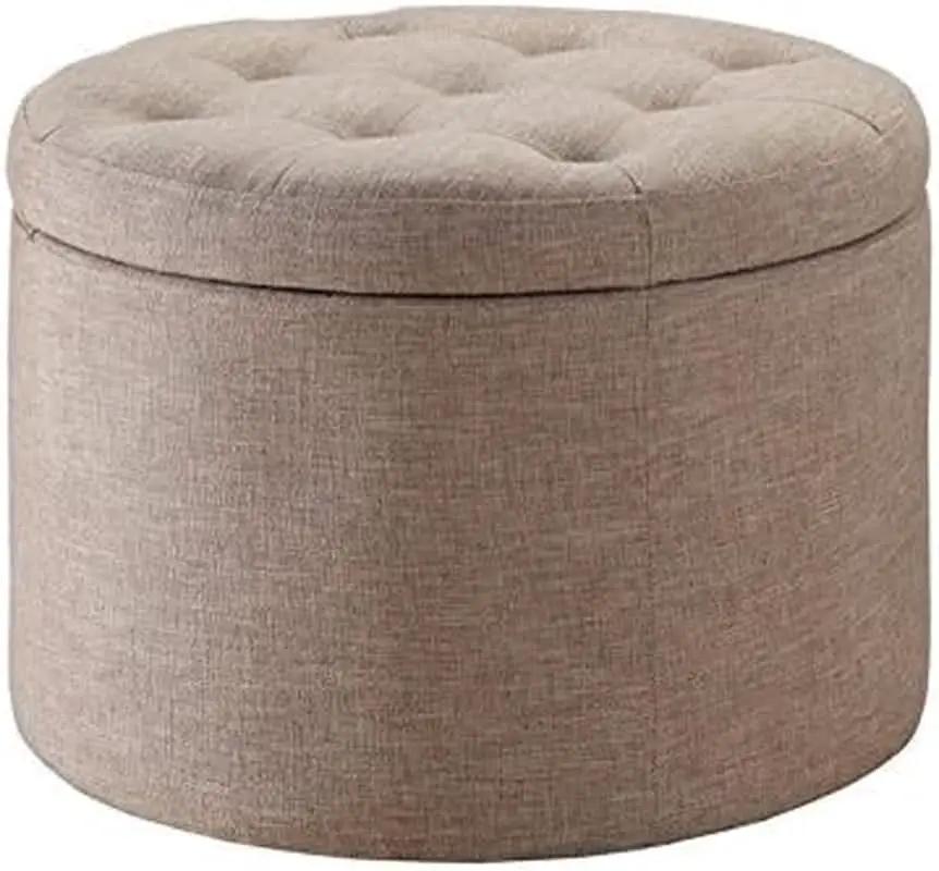 Round Shoe Ottoman Tan Fabric 12 Compartment Storage from PriceLows™