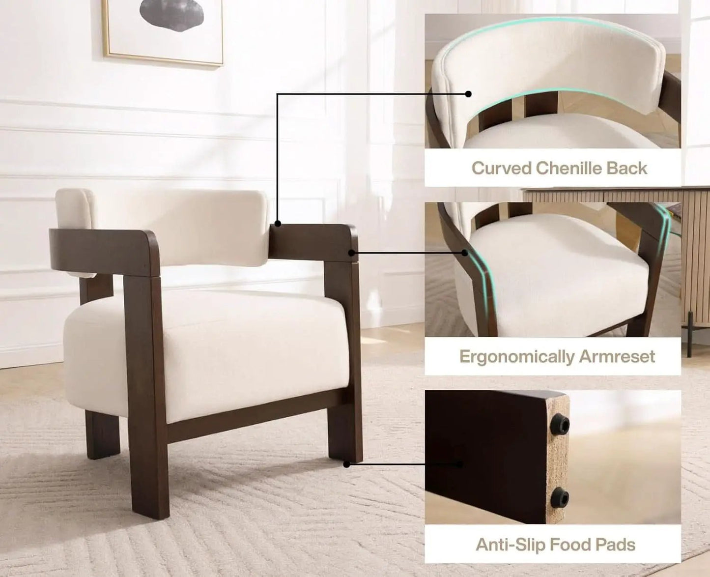 Barrel Accent Chairs White Upholstered Pair Lounge from PriceLows™