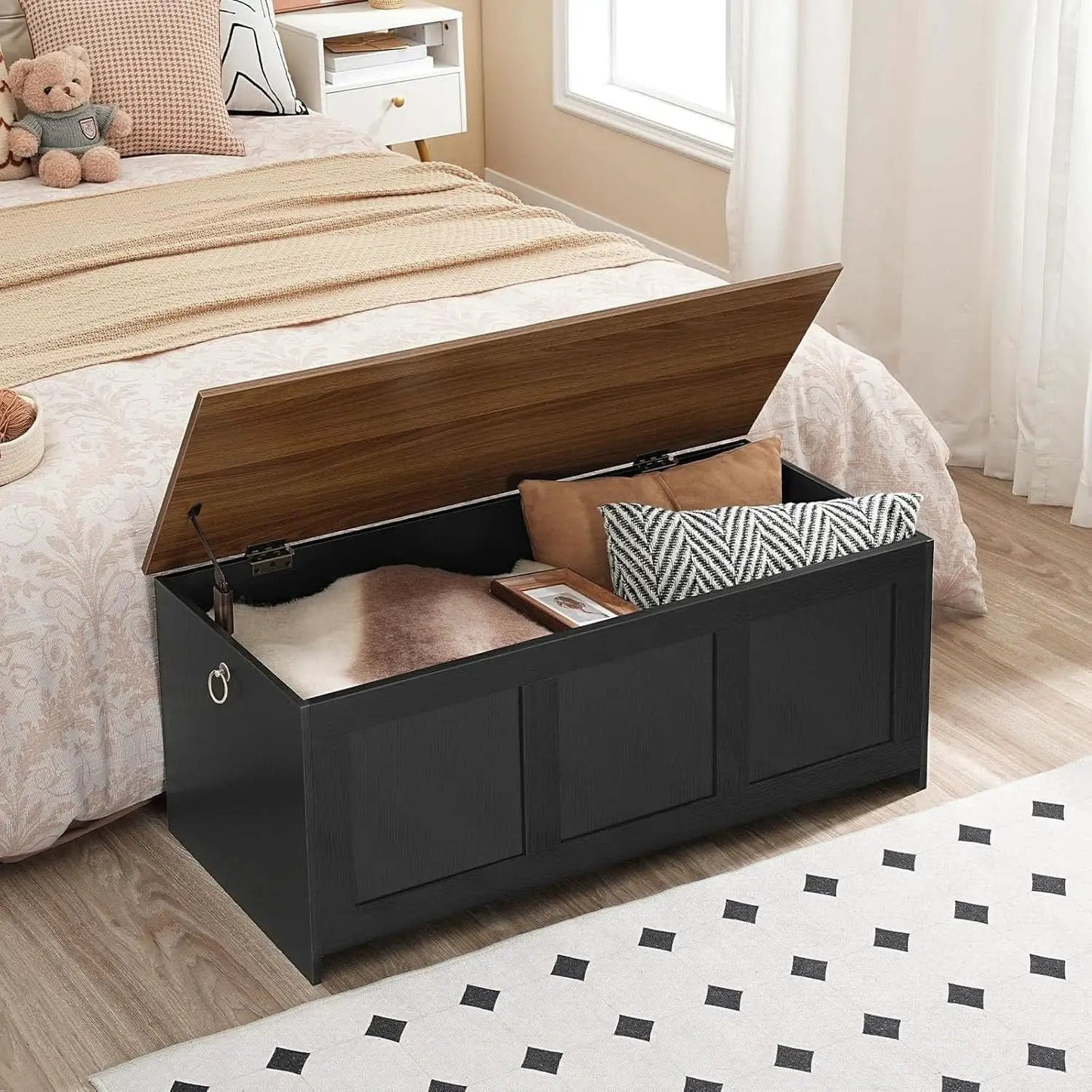 39.3Inch Walnut Storage Bench Featuring Extra Lift from PriceLows™