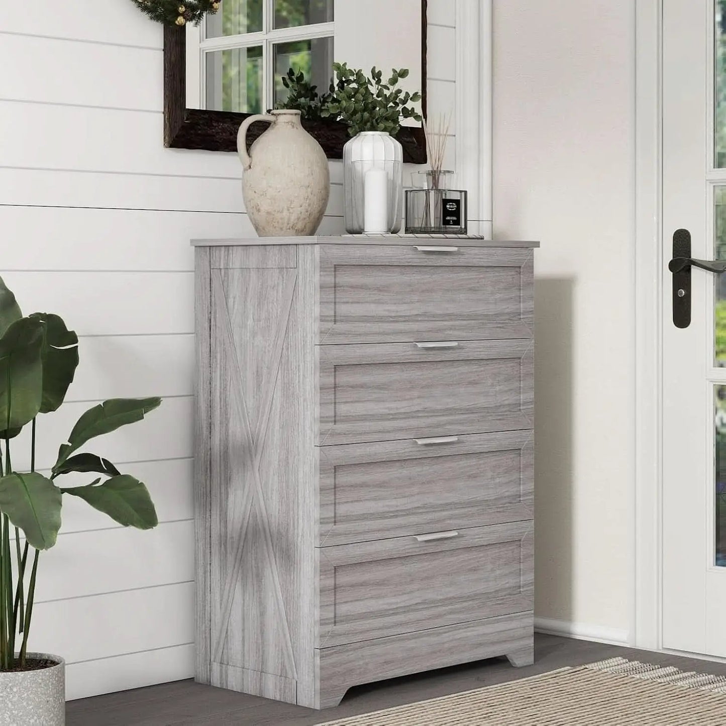 Washed Grey Farmhouse 4 Drawer Distinctive Dresser from PriceLows™