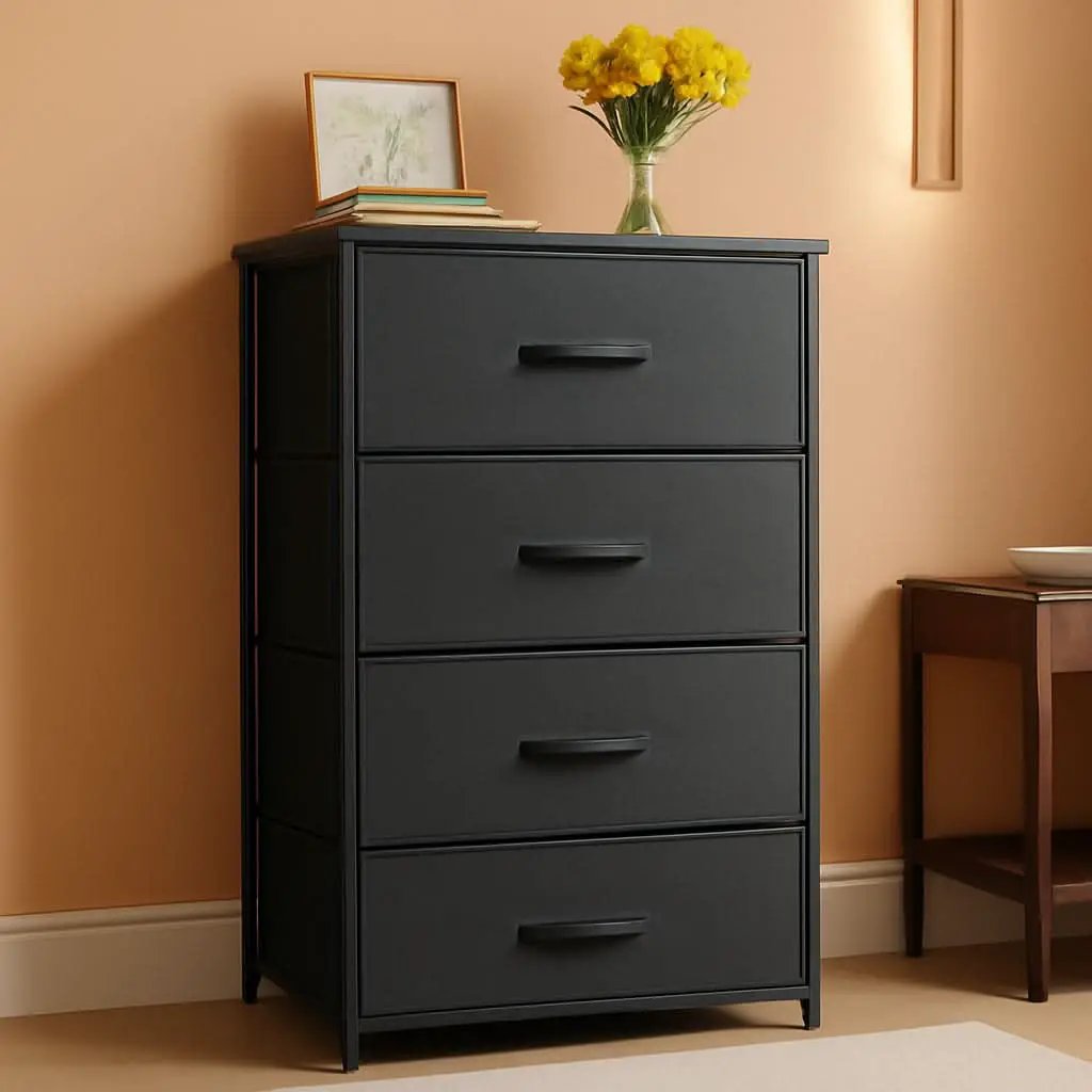 Black Compact Dresser Featuring SteelFrame And WoodenTop from PriceLows™