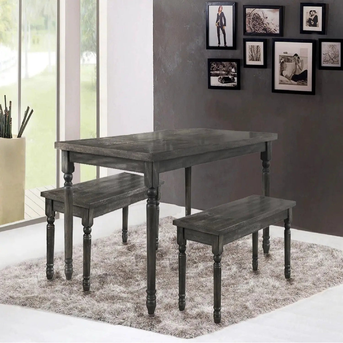 Rectangular Dining Table | Weathered Grey Finish | Four Leg Base | Seats Six