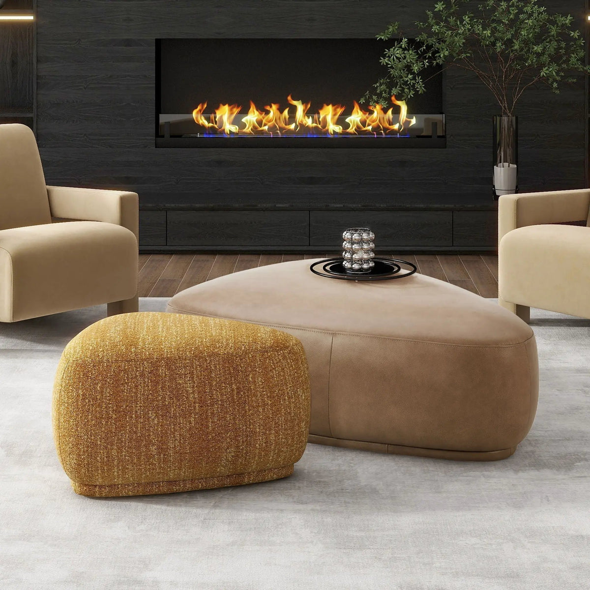 Pebble Cocktail Ottoman | Rounded Triangle Shape | 11-Layer Plywood Frame | Inner Webbing Seating