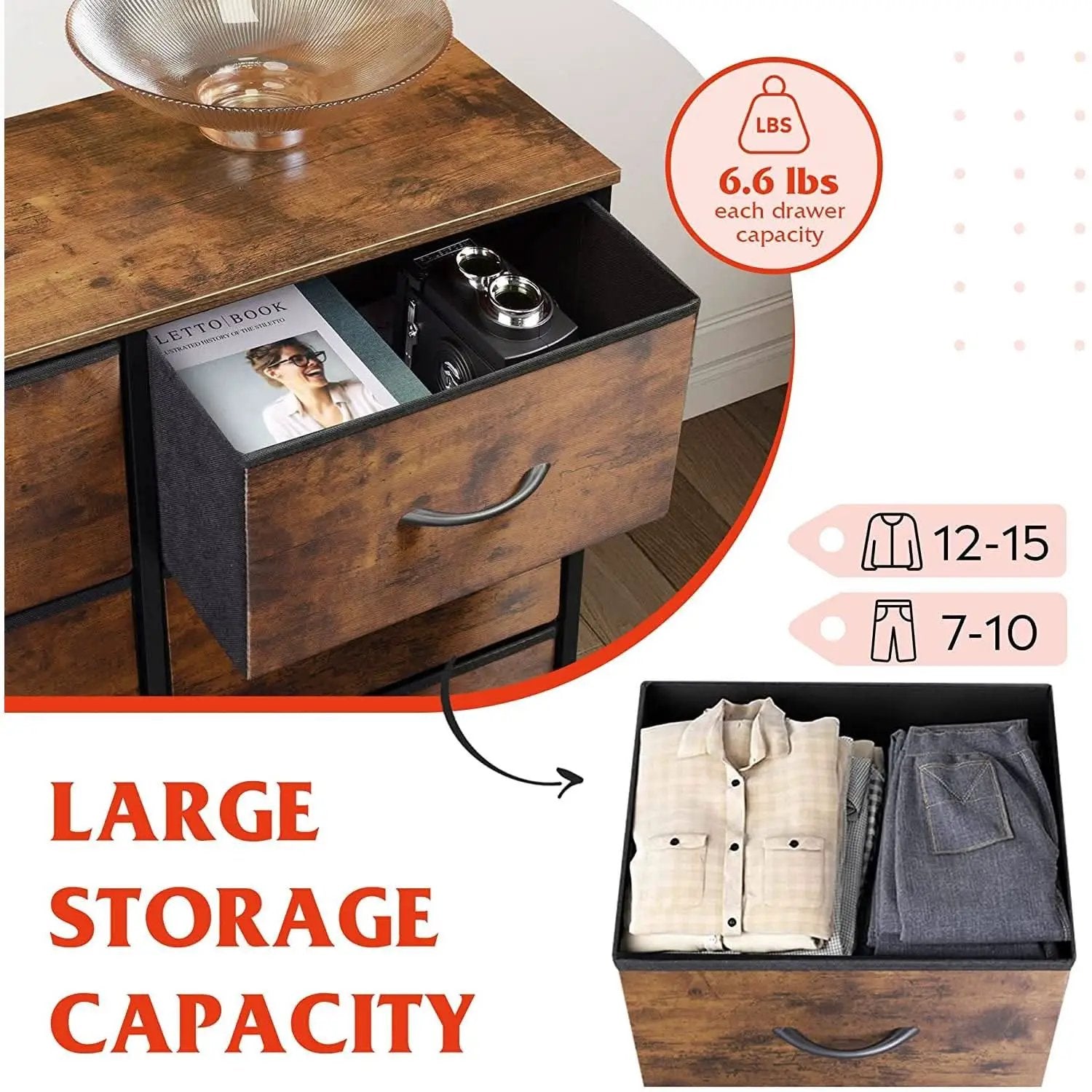Tall Rustic Brown Dresser With 10 Deep Drawers For Bedroom from PriceLows™