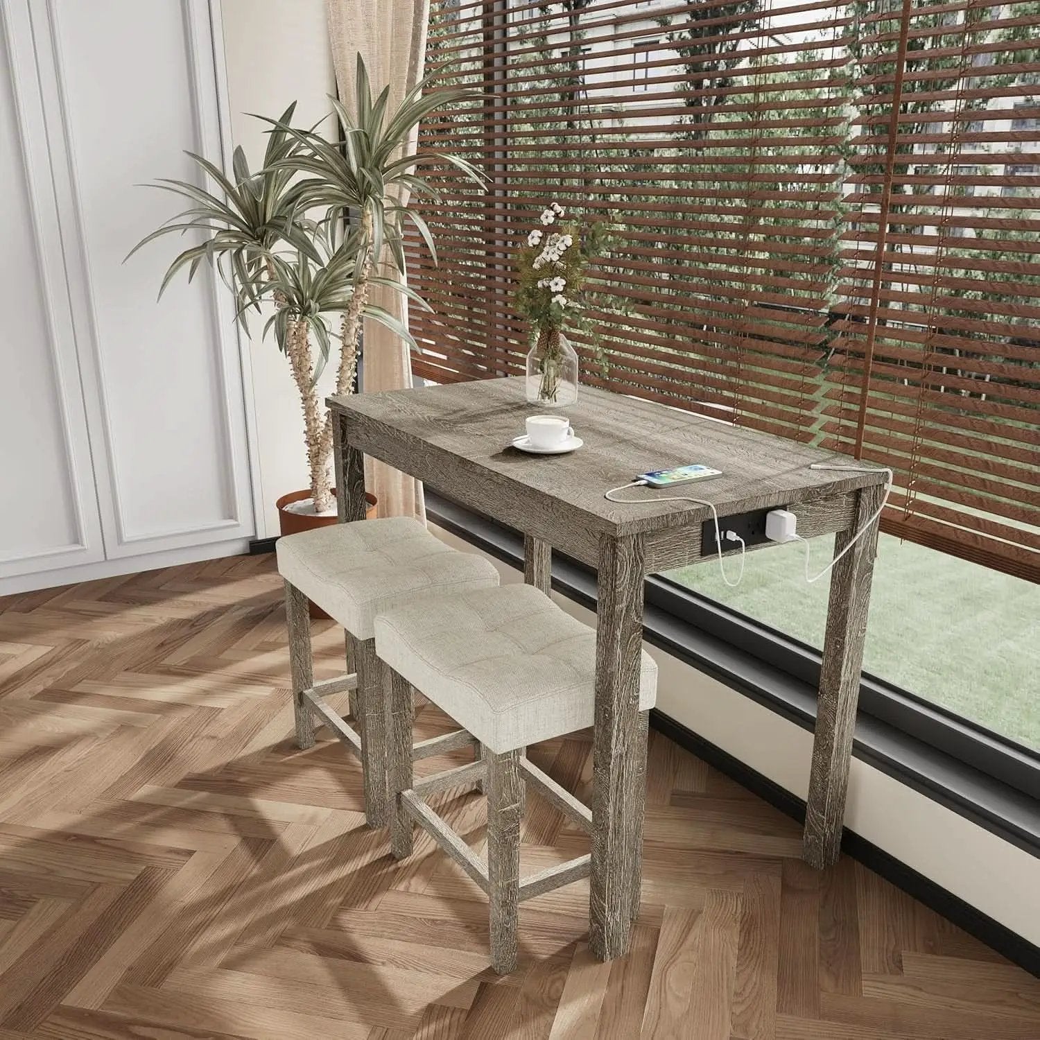 Sophisticated Walnut Finish Counter Height Bar Table from PriceLows™