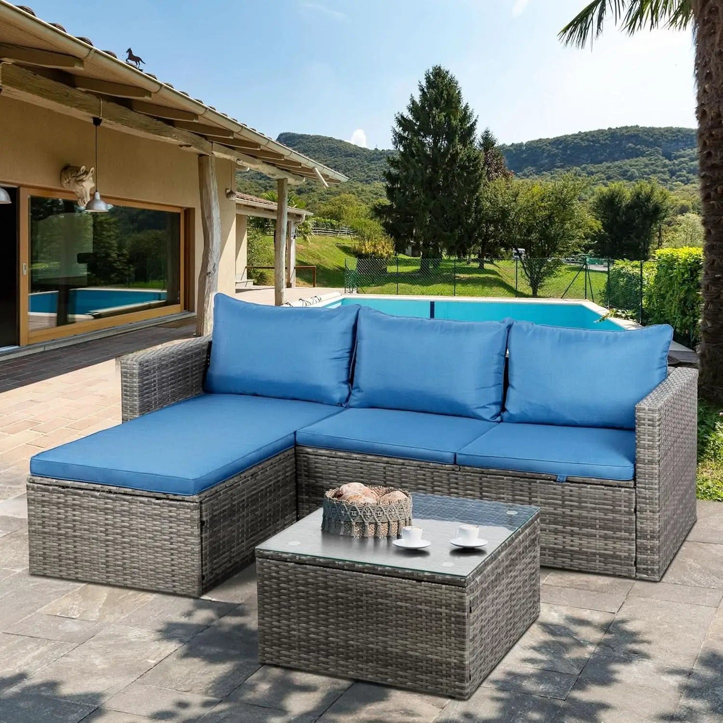3-Piece Outdoor Wicker Sofa Set with Glass Table from PriceLows™