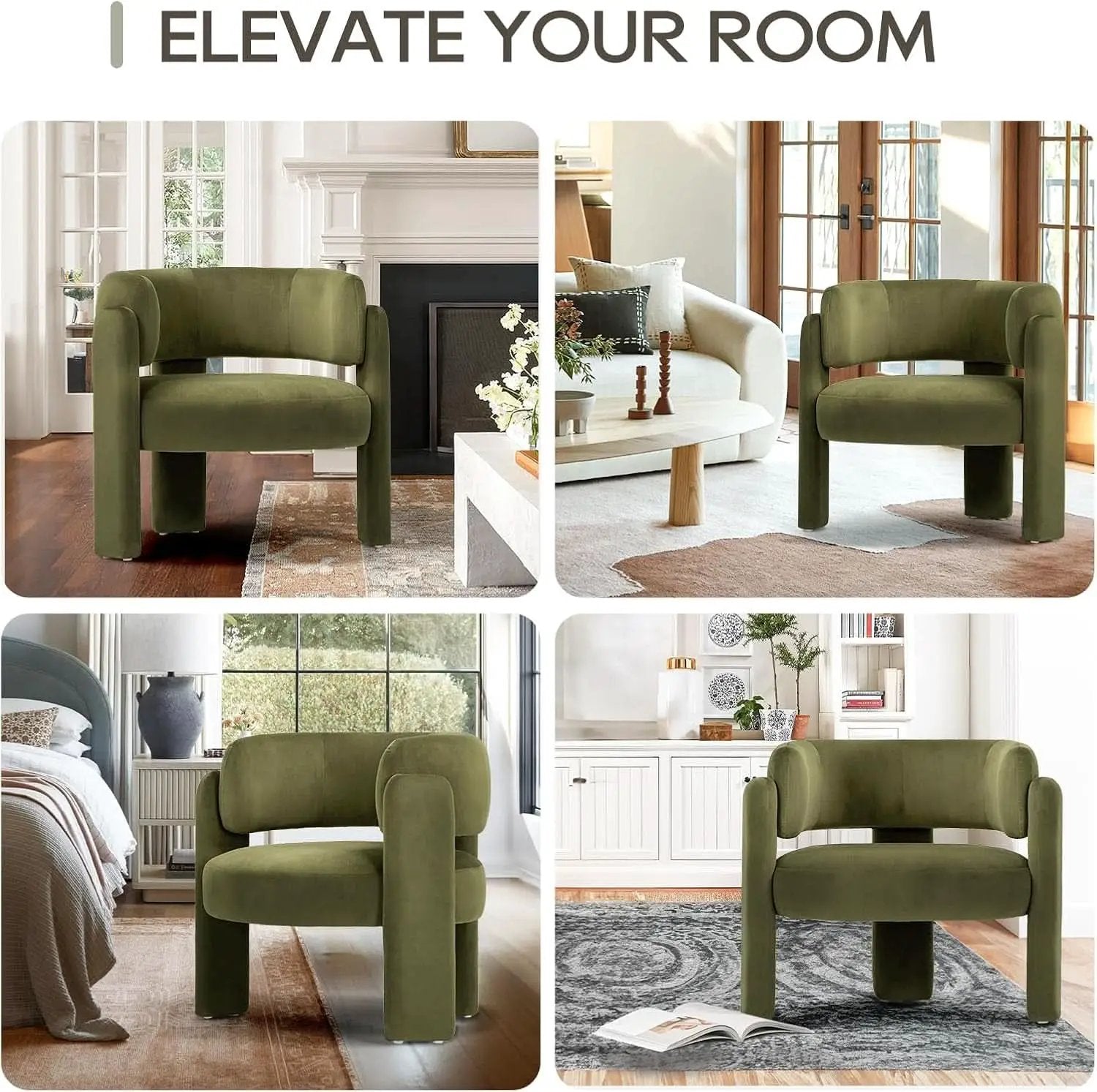 Velvet Green Barrel Armchairs Set Of 2 For Living Room Decor from PriceLows™