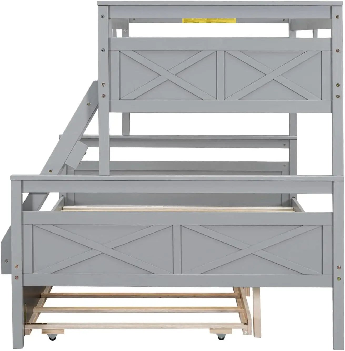 Grey Trundle Bunk Bed Twin Over Full With Guardrail from PriceLows™