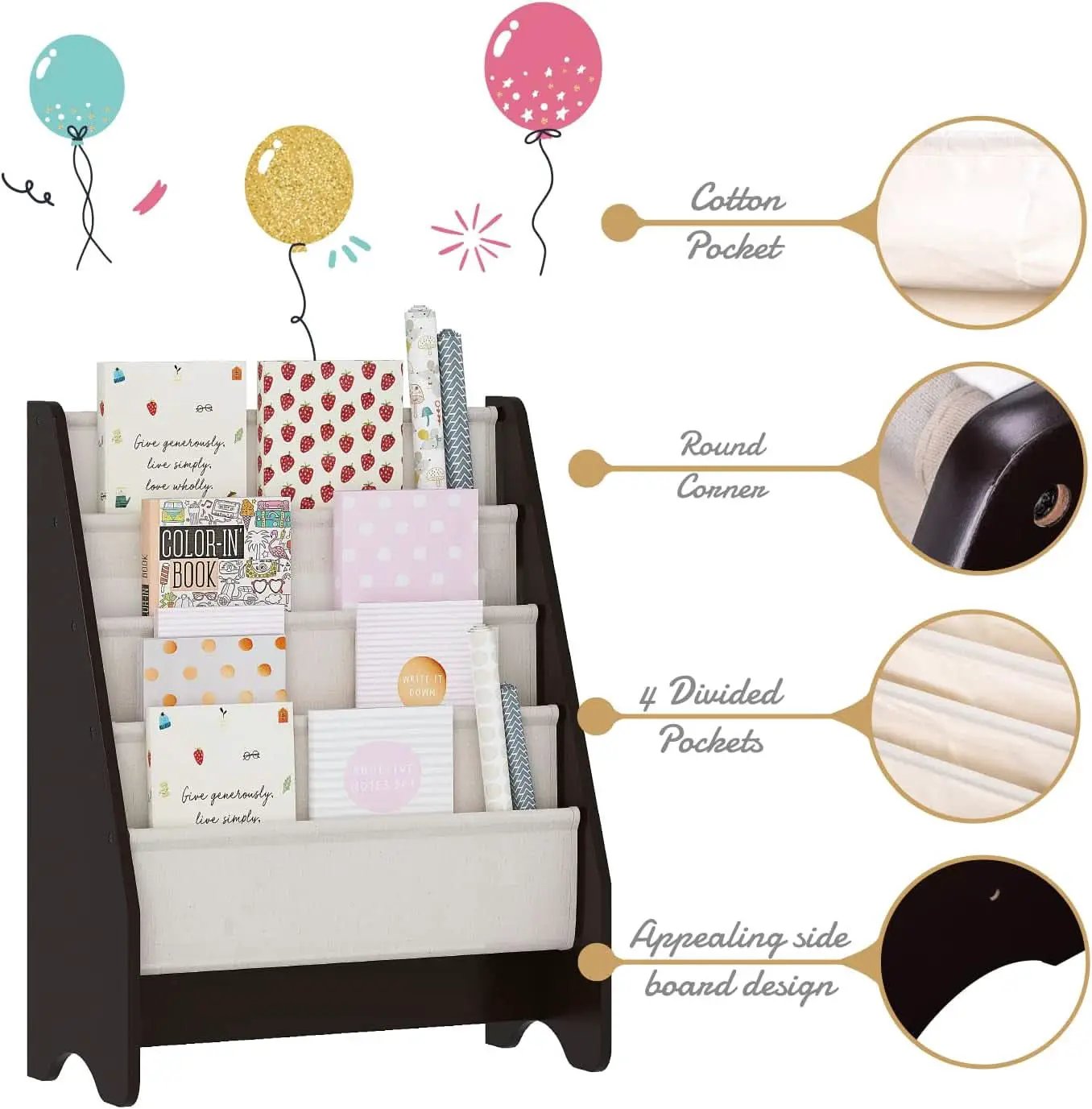 Kids Sling Bookshelf Espresso With Magazine Rack Organizer For Kids Room from PriceLows™