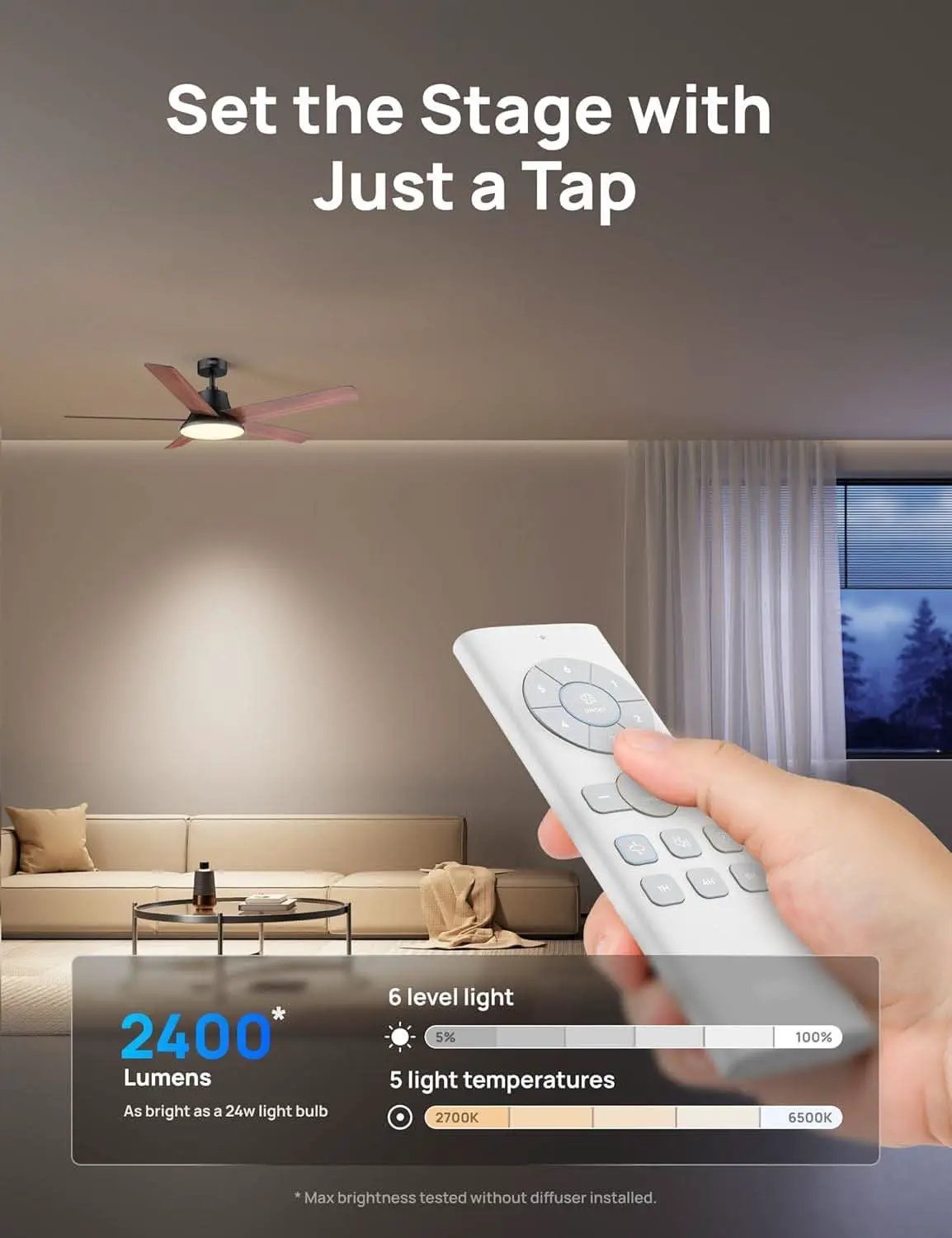 52 Inch Ceiling Fan With Dimmable LED Lights Remote from PriceLows™